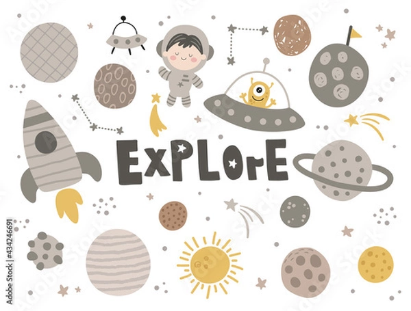 Fototapeta cute vector set of space related items