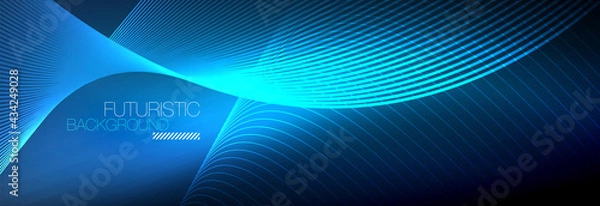 Fototapeta Abstract neon glowing light in the dark with waves. Shiny magic energy and motion concept, vector abstract wallpaper background