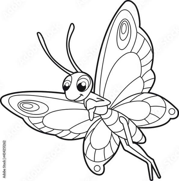 Obraz illustration of a butterfly. Coloring page. Illustration for children. Cute and funny cartoon characters.