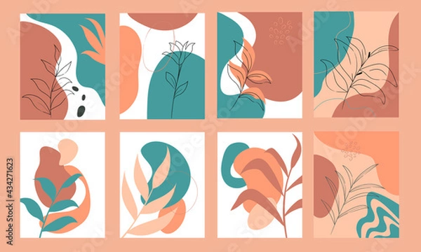 Fototapeta A set with abstract illustrations. Abstract shape and linear plants. Vector illustration.