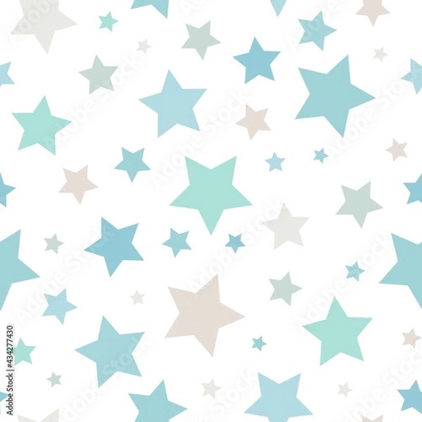 Fototapeta Seamless abstract pattern with little stars of different size and color on white background.