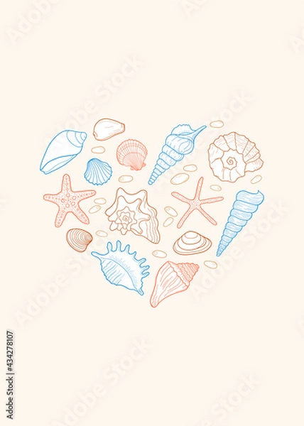 Fototapeta Hand-drawn engraved line design template for invitations, greeting card, poster, banner, flyer, package and more. Vector colorful illustration on pink background.