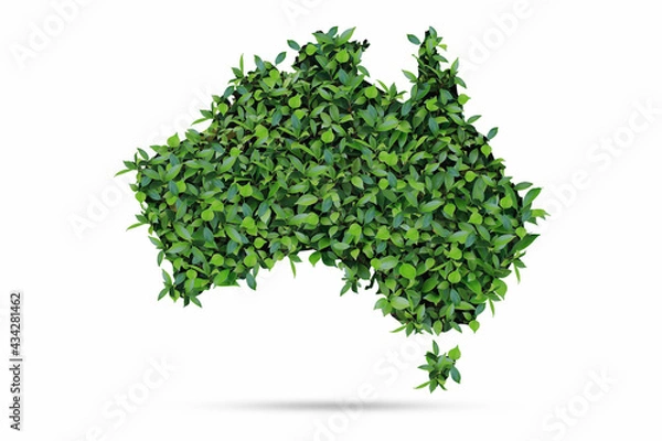 Fototapeta Australia map leaf Isolated on white background clipping path World environment concept