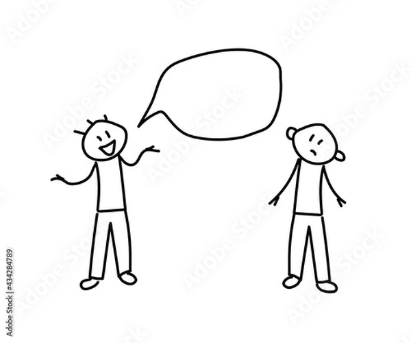 Fototapeta Two people are talking on a white background. Sketch. Vector illustration.