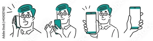 Obraz スマートフォンと男性のイラスト素材