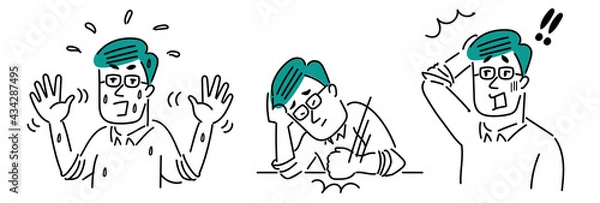 Fototapeta メガネの男性のポーズイラスト素材/焦る/悔しい/うっかり