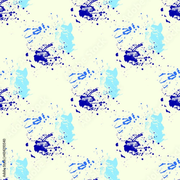 Fototapeta Seamless pattern with a pattern of blue spots of paint on a yellow background. Vector. Use for fabric, wallpaper, wrapping paper, napkins, diapers, backdrops.