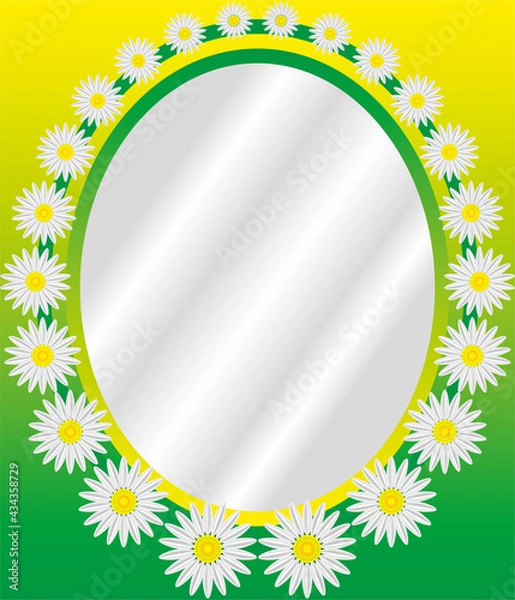 Fototapeta Vector photo frame (vignette) template. Oval shape. Flowers theme.