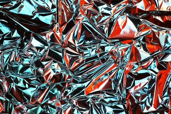 Obraz Foil background. Crumpled foil. Abstract background. Wallpaper. Red and blue