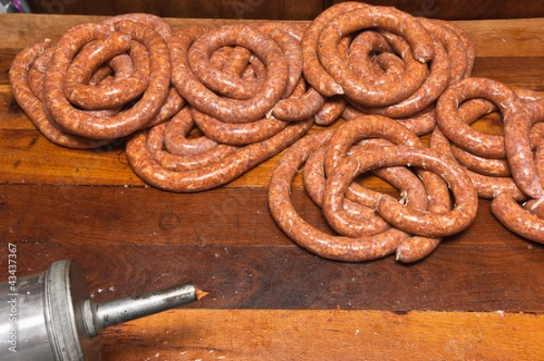 Obraz Freshly made raw sausages
