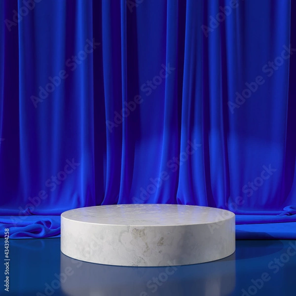 Fototapeta Blue Stage Curtain With Spotlight. 3D Rendered Image
