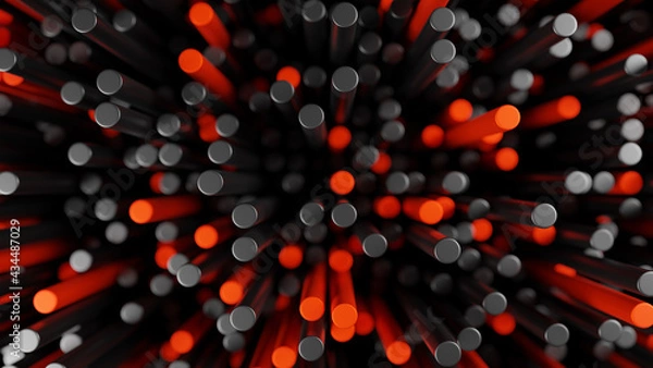 Obraz Black and red cylinders abstract background. Abstract Shapes. Big data concept. 3d render