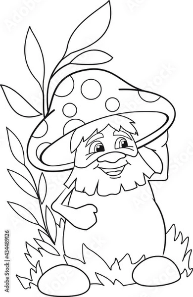 Obraz Cartoon Mushroom with eyes and hands. Coloring page. Illustration for children. Cute and funny cartoon characters.
