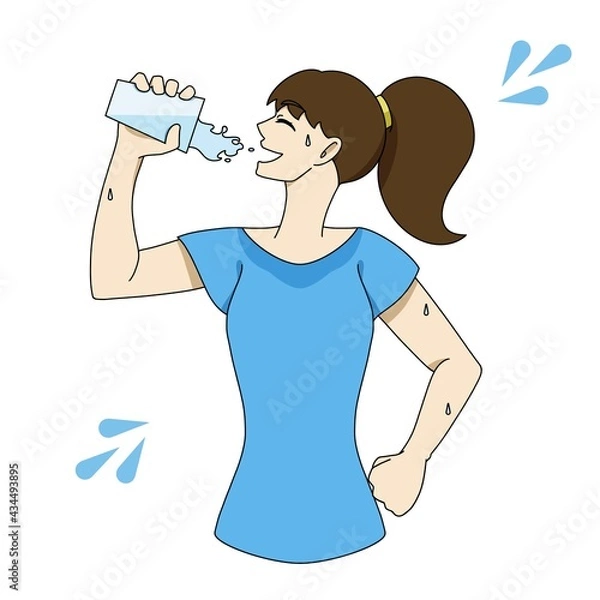 Fototapeta 水分補給　コップ　汗だく　女性