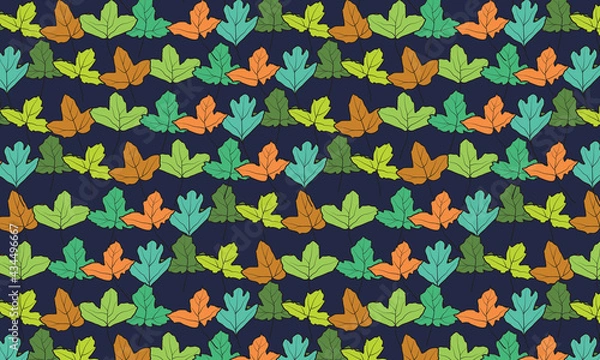Obraz Colorful leaves vector silhouettes seamless pattern background. Great for fabric, textile print, packaging or giftwrap, wallpaper. Surface pattern design.