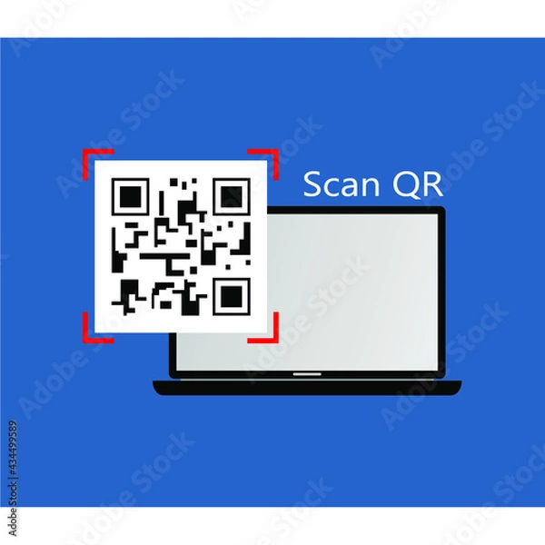 Fototapeta QR barcode vector image on top of laptop