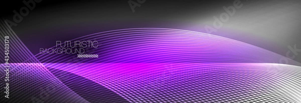 Fototapeta Abstract neon glowing light in the dark with waves. Shiny magic energy and motion concept, vector abstract wallpaper background