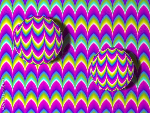Fototapeta Colorful rainbow background with moving spheres. Motion illusion.