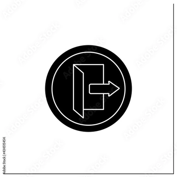 Fototapeta Exit symbol glyph icon. Closest emergency exit. Keep door opened. Public place navigation. Universal public building signs concept. Filled flat sign. Isolated silhouette vector illustration