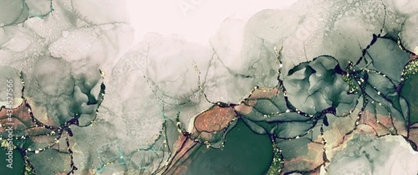 Obraz Luxury alcohol ink background with rose gold design elements, modern fluid art texture, hand drawn painting wallpaper