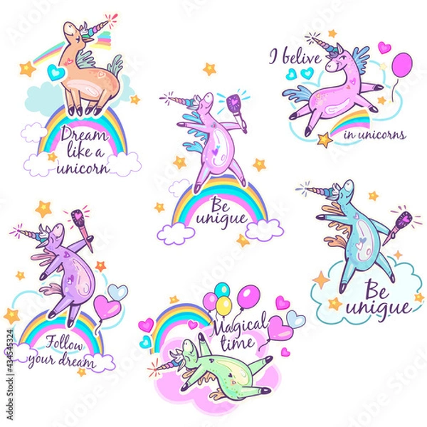 Obraz Magical cute Unicorn stickers design for fashion graphics, t shirts, prints, posters