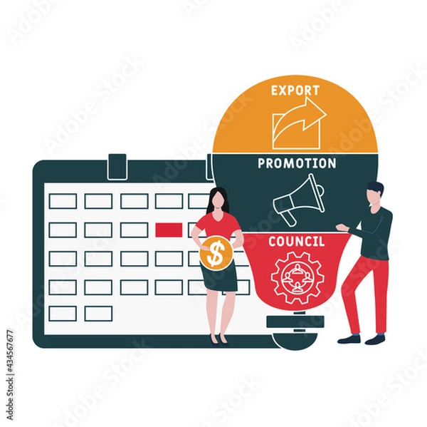 Fototapeta Flat design with people. EPC - Export Promotion Council acronym. business concept background. Vector illustration for website banner, marketing materials, business presentation, online advertising