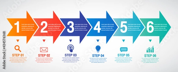 Fototapeta Timeline infographics design template with 6 options, process diagram