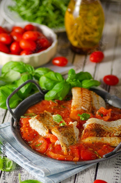 Obraz Delicious grilled fish with tomato sauce