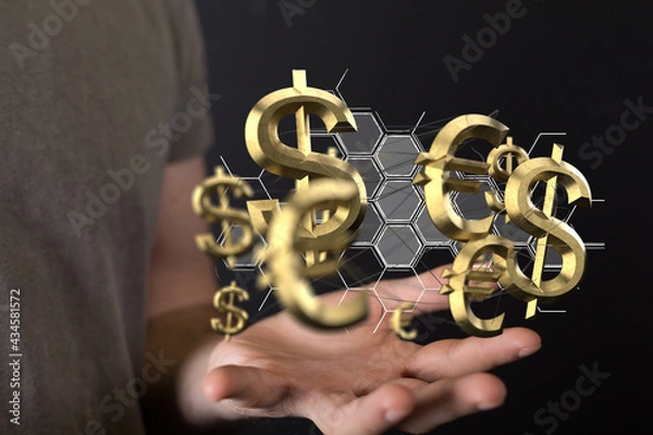 Fototapeta Packs of dollars and euro money symbol 3d.