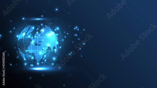 Fototapeta Global network connection World map abstract technology background global business innovation concept