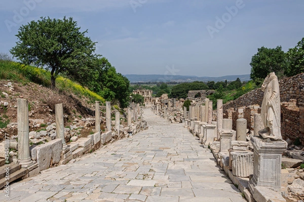 Obraz An old alley with antique columns leading to the ruins of a library in the city of Ephesus in turkey