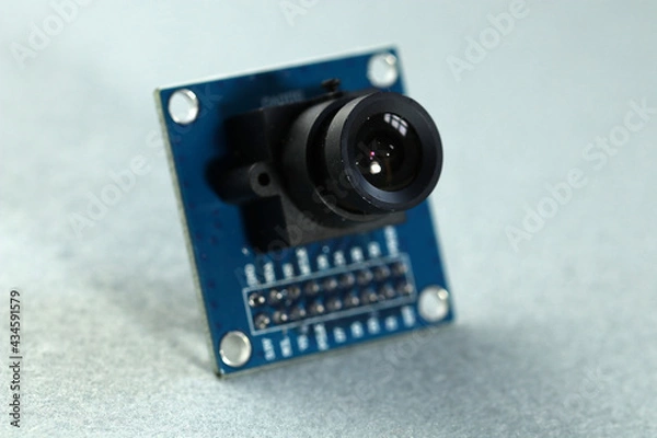 Fototapeta Electronic components. Small video camera for embedding on electronic projects. Close up.