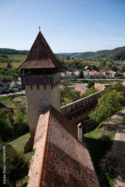 Fototapeta Fortified church from Alma Vii village, Moșna commune, Sibiu county, September 2020,view from the Tower