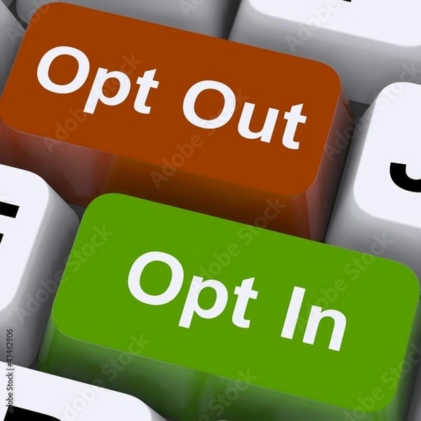 Fototapeta Opt In And Out Keys Shows Decision To Subscribe