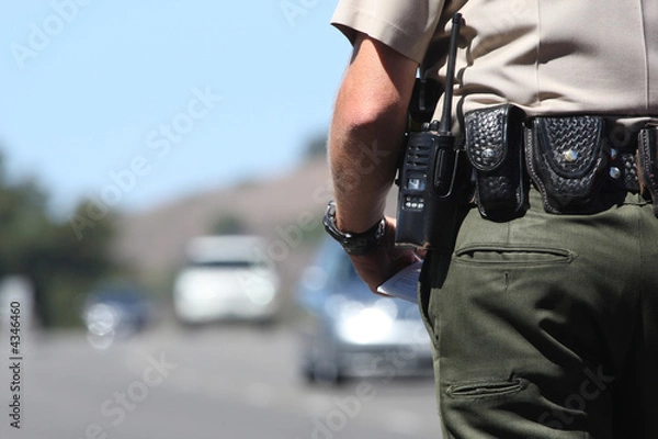 Fototapeta Policjant stojący przy ruchu