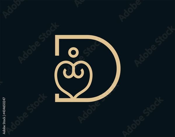 Obraz D Letter Initial abstract Human Love Logo Design Template. Business, Company, Corporate Icon Line Art Vector