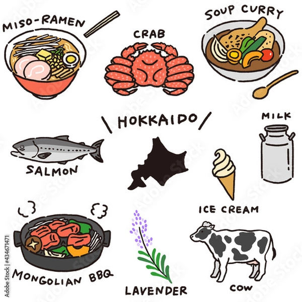 Fototapeta 北海道の名産やおいしい食べ物セット