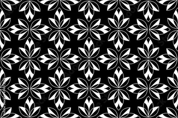 Fototapeta Flower geometric pattern. Seamless vector background. White and black ornament