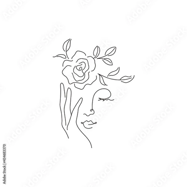 Obraz 薔薇の花と女性の線画
