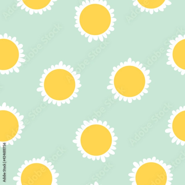 Fototapeta Daisyi vector pattern in flat cartoon style on blue background for summer clothing and design