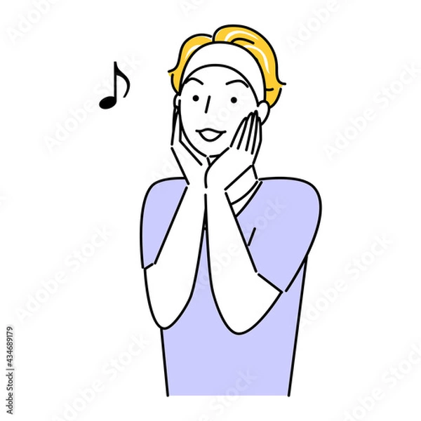 Fototapeta スキンケア 両手で顔に触れスキンケアによる効果を実感している笑顔の男性 イラスト シンプル ベクター