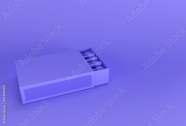Fototapeta 3D Render Opened Blank matchbox Mockup isolated on Color Background
