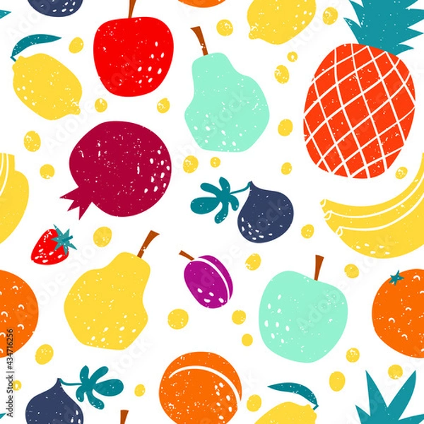 Obraz Vector seamless pattern with apple, lemon, pear, plum and fig.
