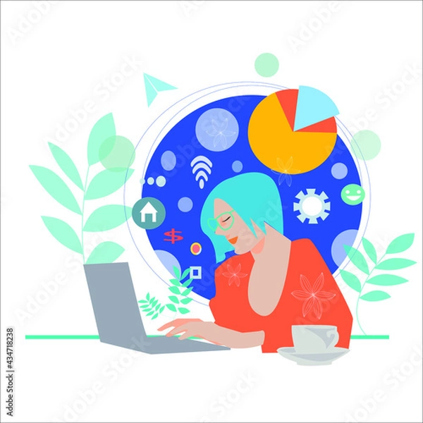 Obraz  A woman with a taplet on the table