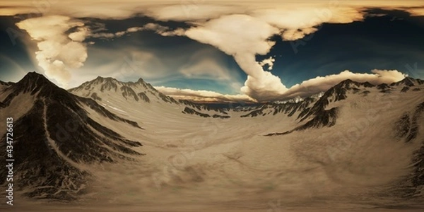Obraz VR 360 Rays of Sunset on the Tops of the Mountains
