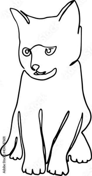 Fototapeta Black line art Illustration happy kitten monoline. Vector illustration