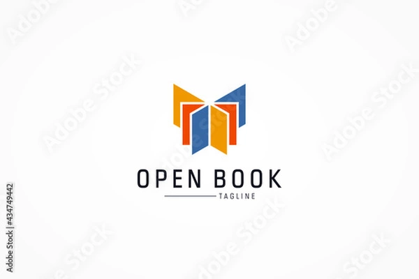 Fototapeta Open Book Logo. Colorful Geometric Shapes Book Icon isolated on White Background. Usable for Business and Education Logos. Flat Vector Logo Design Template Element.