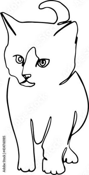 Fototapeta Black line art Illustration happy kitten monoline. Vector illustration