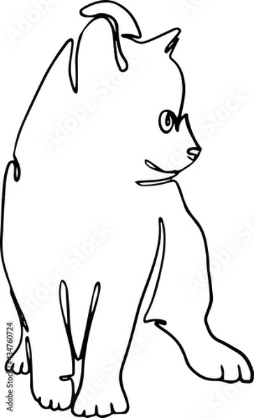 Obraz Black line art Illustration happy kitten monoline. Vector illustration