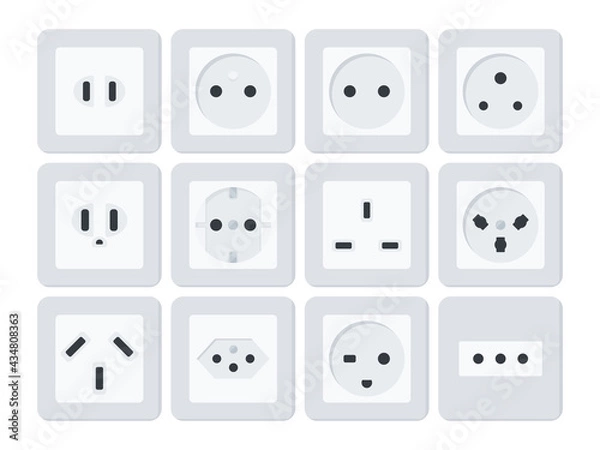 Obraz White Flat Wall Socket Vector Illustration Icon Set